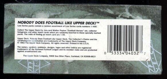 1992 Upper Deck Series 1 Football Hobby Box